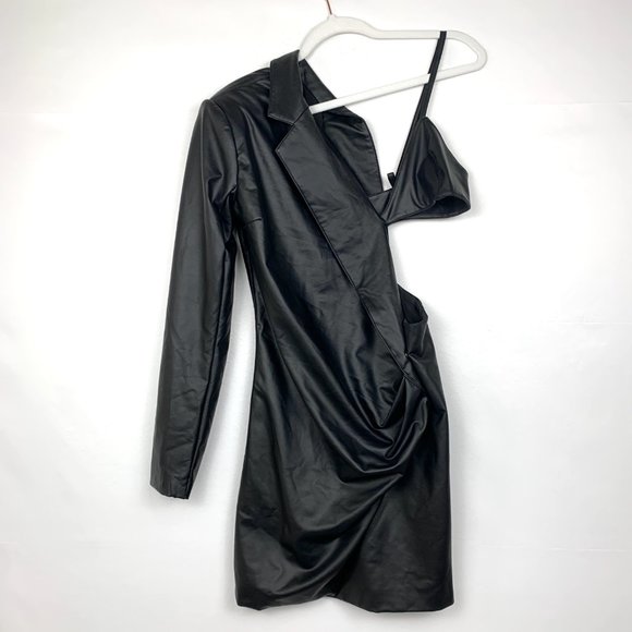 NWT Ronny Kobo X REVOLVE Sabrina Cut Out Blazer Mini Dress Leather Black - Picture 7 of 12